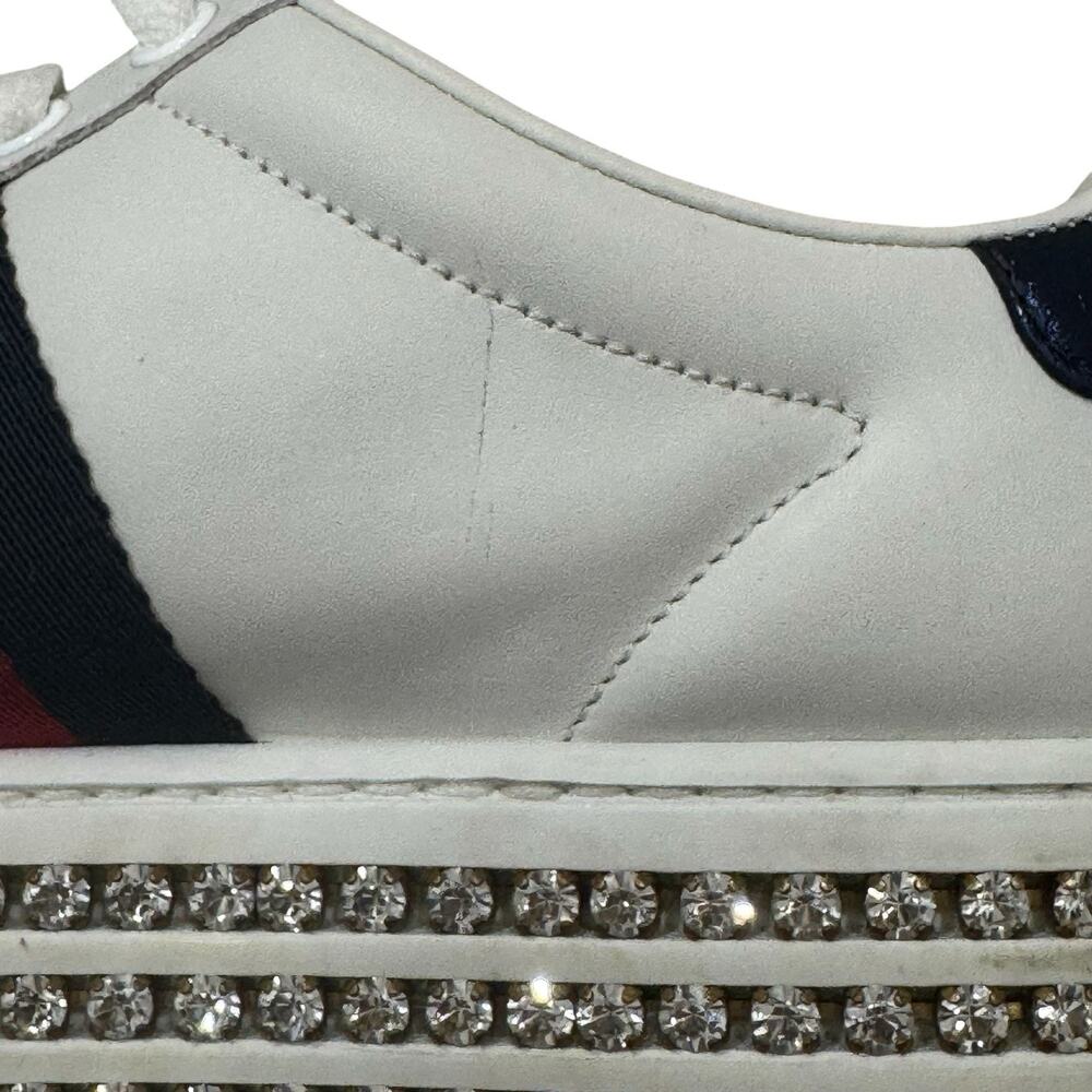 Gucci Ace Platform Sneakers Crystal Embellished Leather Size 37 - Picture 14 of 16